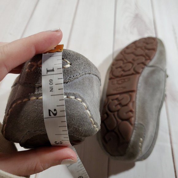 Ugg Slippers 7 Slip On Shoes Gray Suede Faux Fur Lined Comfort Womens - Picture 8 of 8